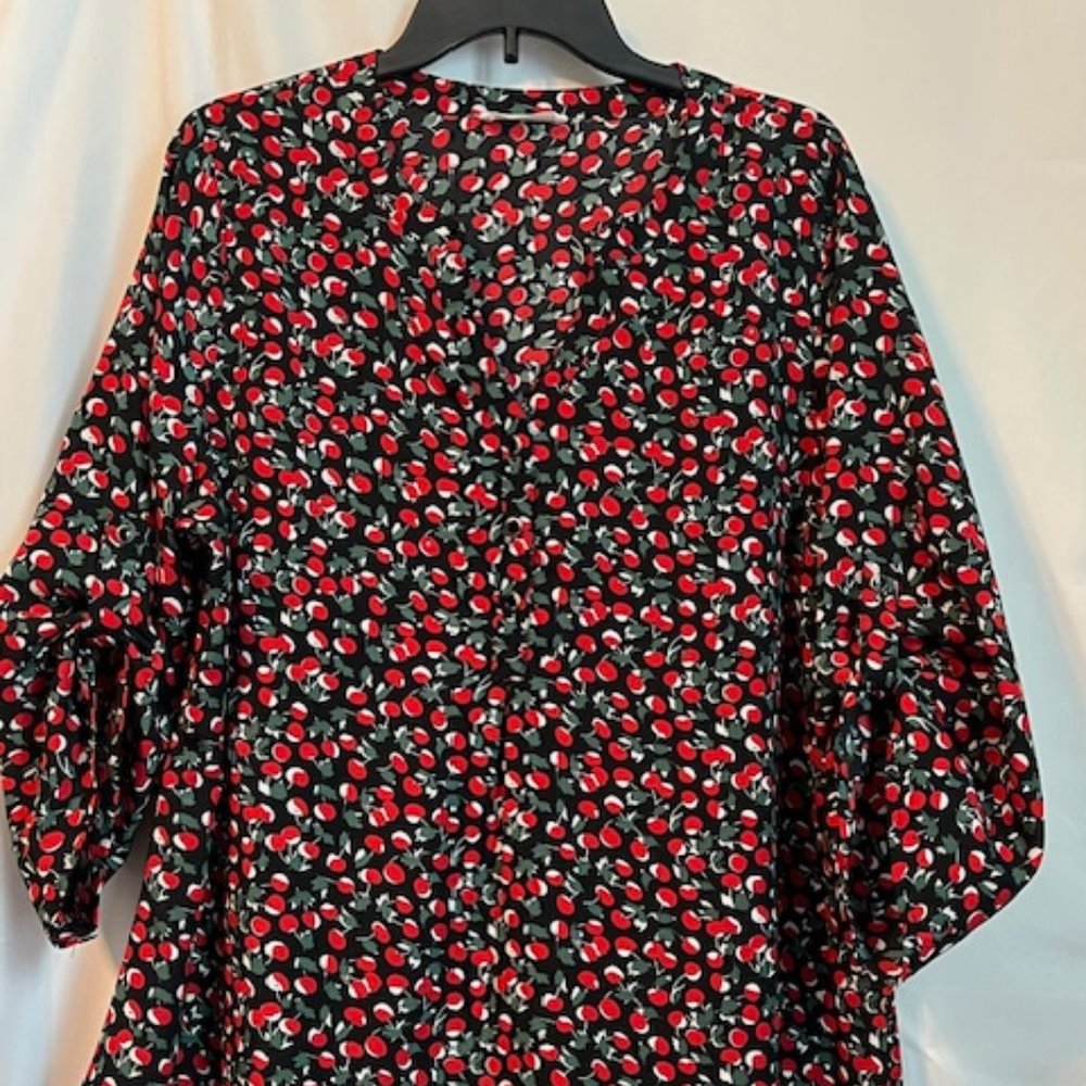 Black Talking French 3/4 Sleeve Top w/ Cherries